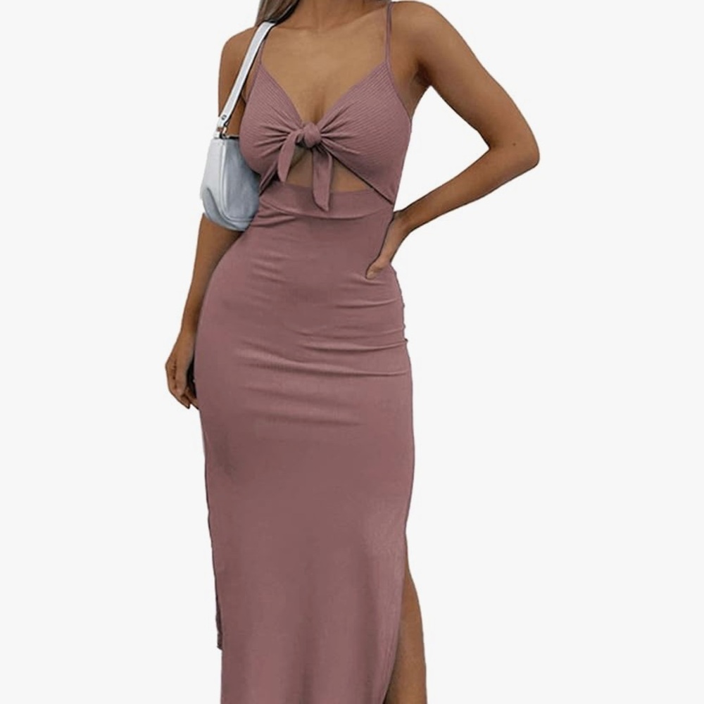 Elegant Mauve Knit Bodycon Maxi Dress